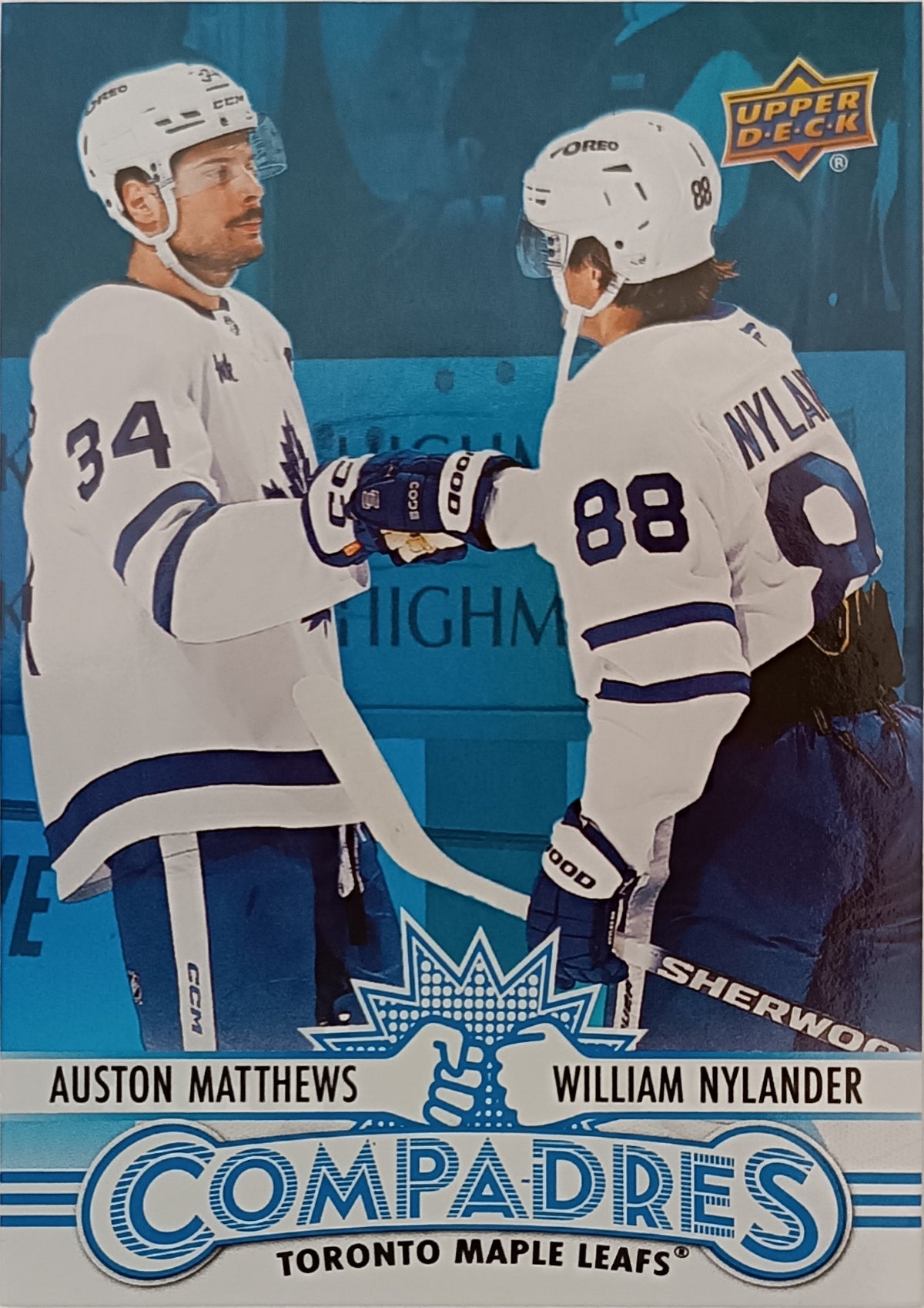 Insertní karta Auston Matthews, William Nylander 25-26 Series 1 Compadres Upper Deck