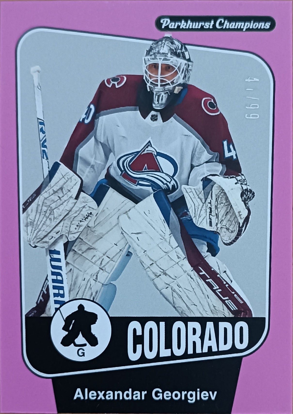 Limitovaná karta Alexandar Georgiev 24-25 Parkhurst Champions Shell Pink Parralel /99 Upper Deck