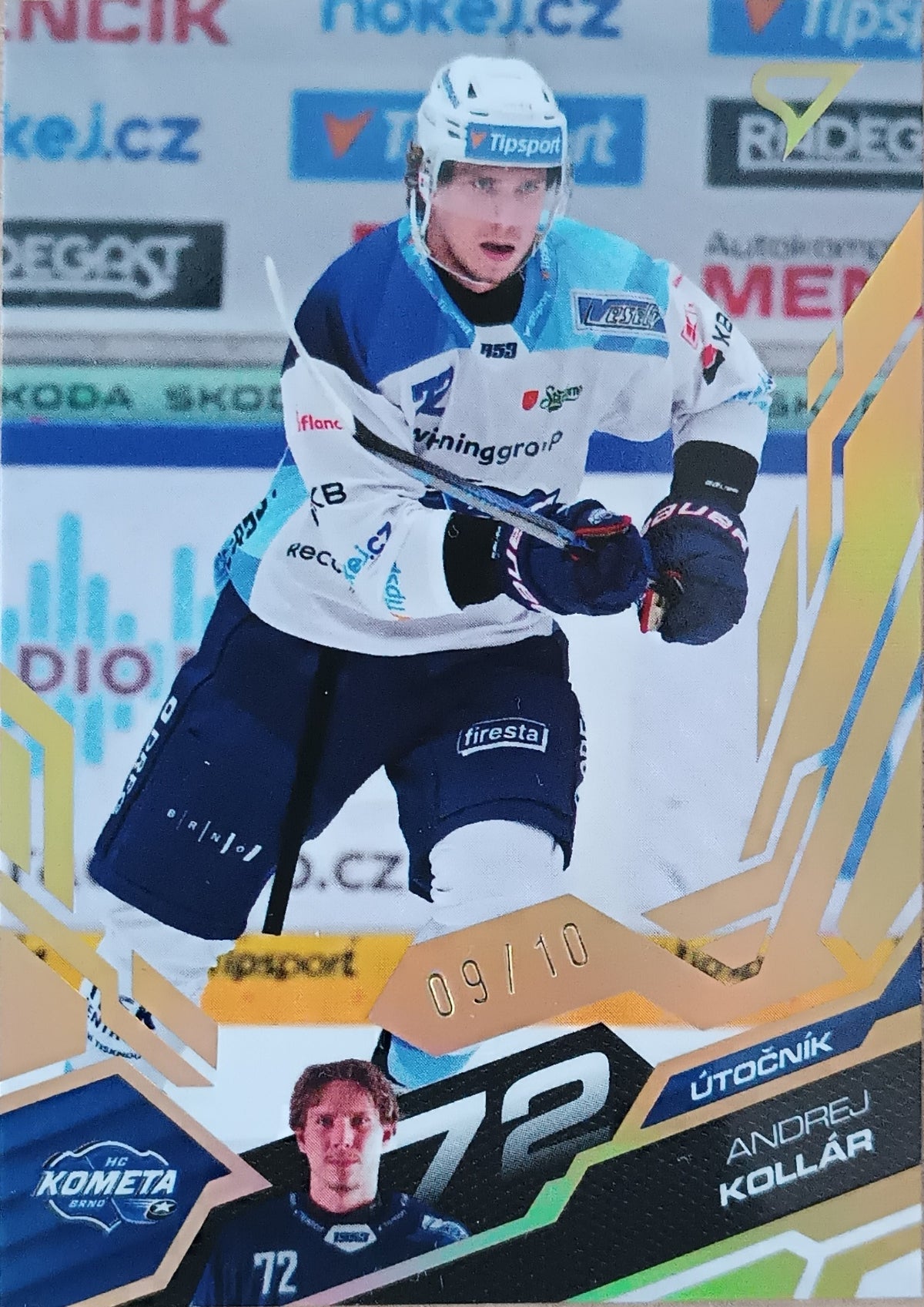 Limitovaná Paralelní karta Andrej Kollár 25-26 ELH Série 1 Amber Gold /10 SportZoo