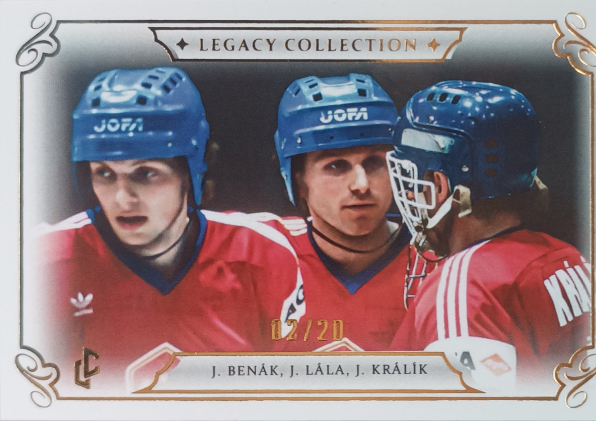 Limitovaná Paralelní karta Jaroslav Benák, Jiří Lála, Jiří Králík 2025 Legacy Collection 1985 White/20 Legendary Cards