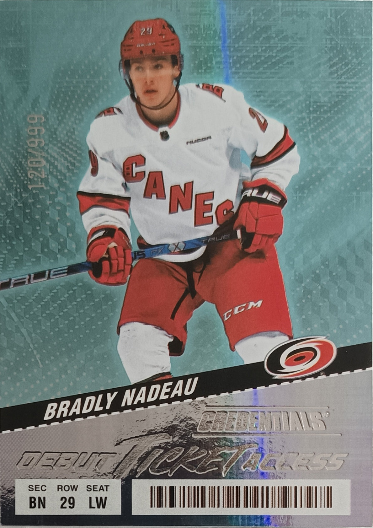 Insertní karta Bradly Nadeau 24-25 Credentials Debut Ticket Access /999 Upper Deck