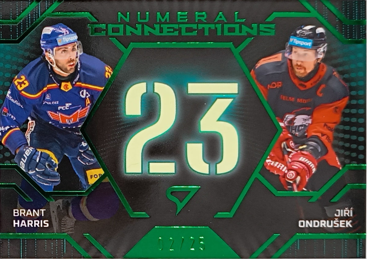 Limitovaná Insertní karta Brant Harris, Jiří Ondrušek 25-26 ELH Série 2 Numeral Connections /25 SportZoo