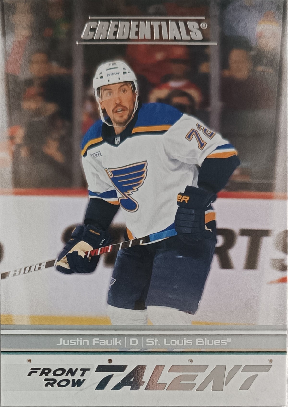 Insertní karta Justin Faulk 24-25 Credentials Front Row Talent Upper Deck