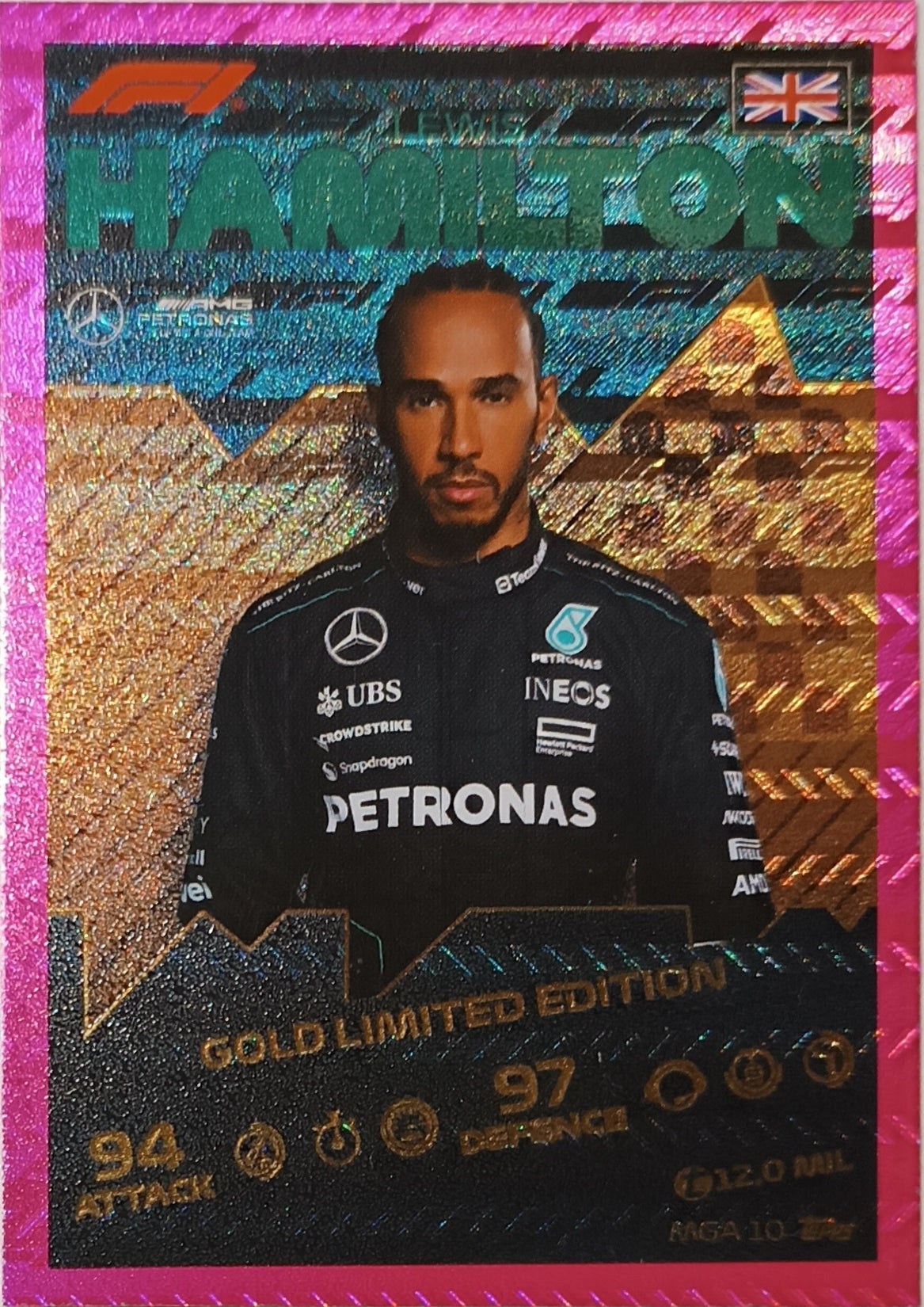Gold Limited Edition Lewis Hamilton 2024 Topps Turbo Attax Pink Parallel