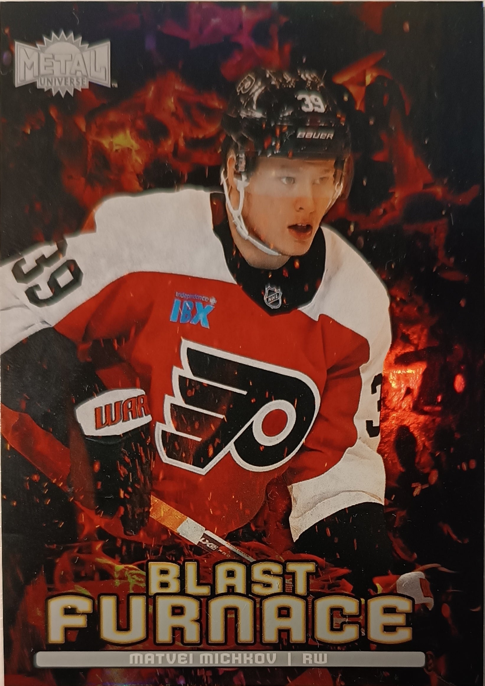 Insertní karta Matvei Michkov 24-25 Skybox Metal Universe Blast Furnace Upper Deck