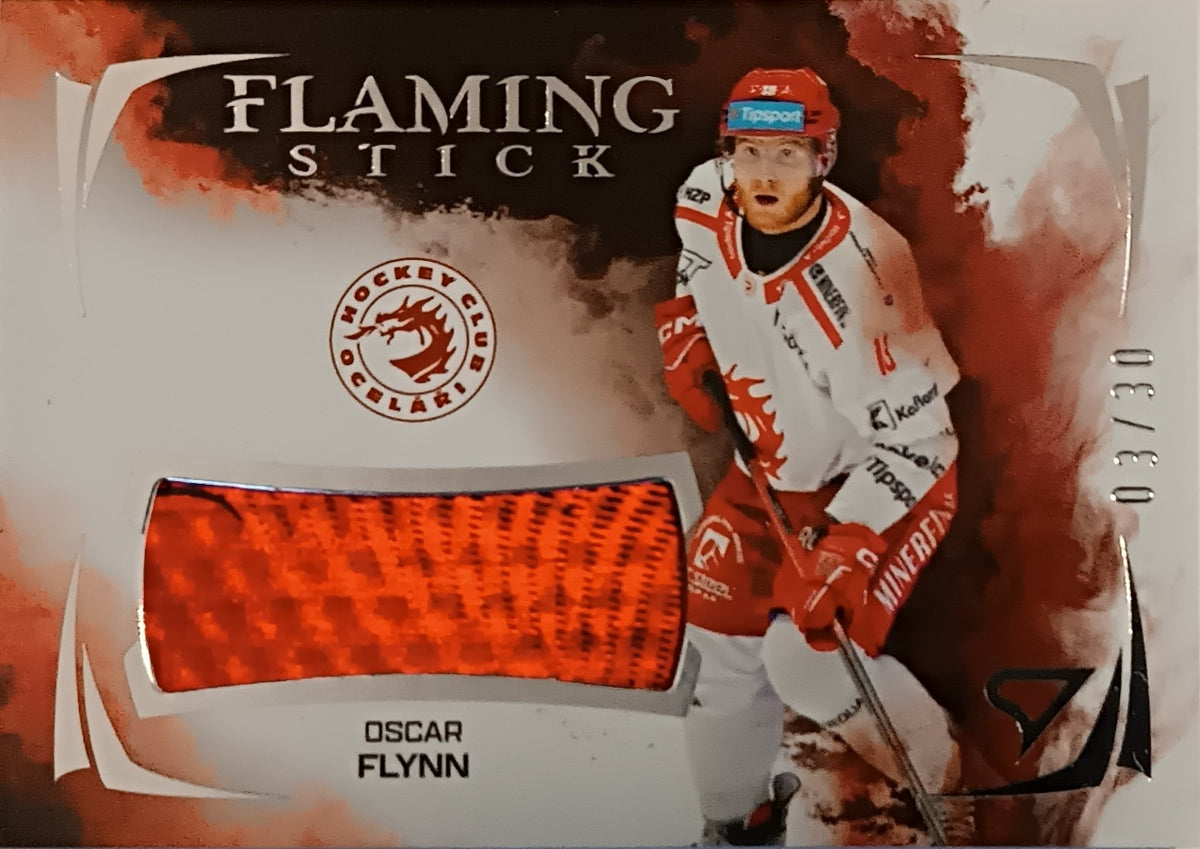 Limitovaná Jersey karta Oscar Flynn 25-26 ELH Série 2 Flaming Stick /30 SportZoo