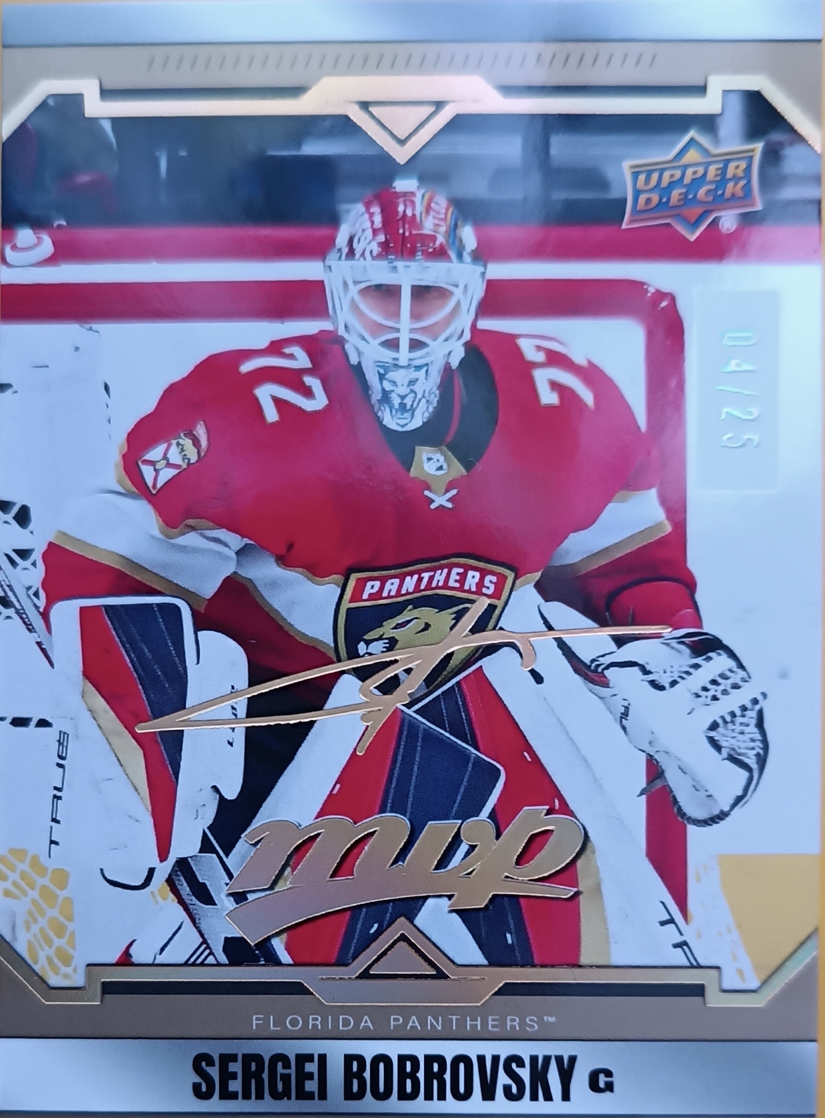 Podepsaná limitovaná karta MVP 04/25 Sergei Bobrovsky  2024-25 Upper Deck