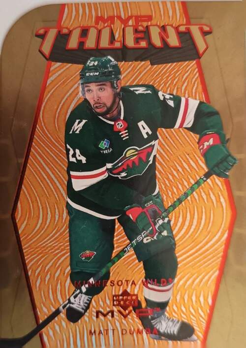 Limitovaná Insertní karta Matt Dumba 23-24 MVP 20th Anniversary Talent Gold Script /249