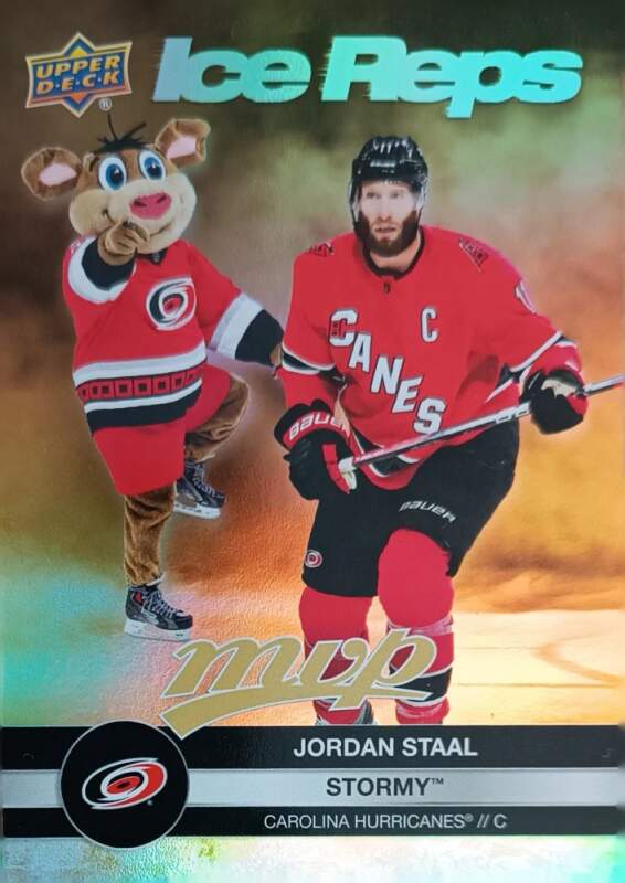 Insertní karta Jordan Staal 23-24 MVP Ice Reps Stormy Gold Upper Deck