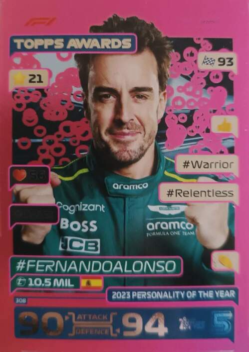 Topps Awards Fernando Alonso 2024 Topps Turbo Attax Pink Parallel