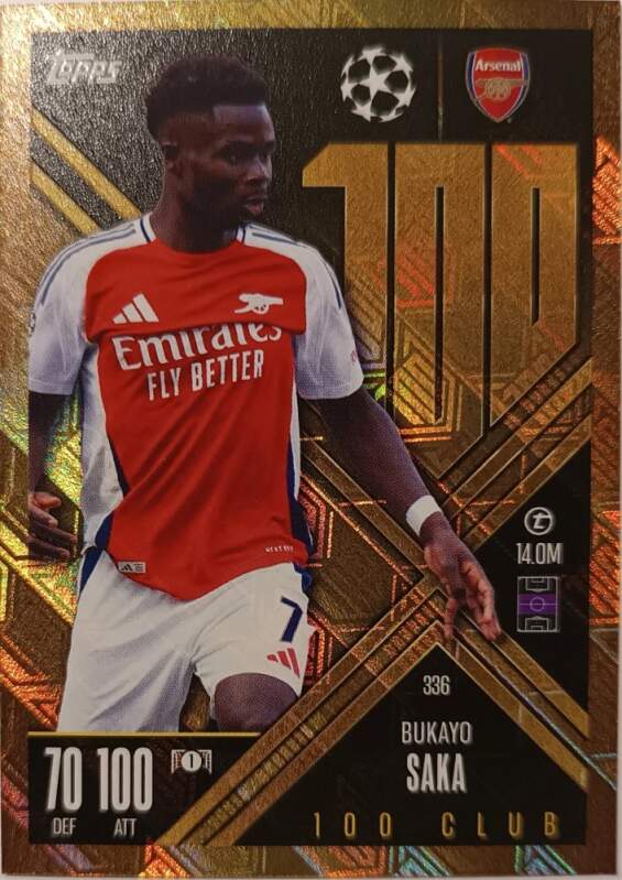 100 Club Bukayo Saka 2024-25 Topps Match Attax UEFA Club Competitions