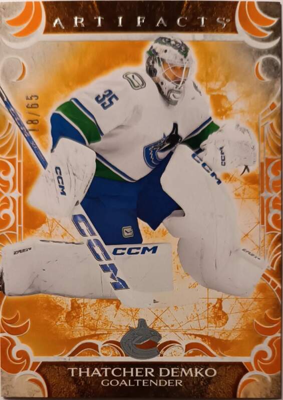 Limitovaná Paralelní karta Thatcher Demko 24-25 Artifacts Orange Materials /65 Upper Deck