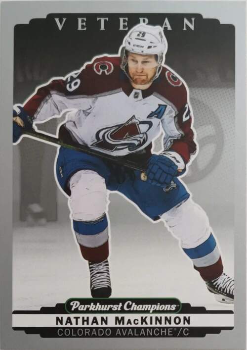 Paralelní karta Nathan MacKinnon 22-23 Parkhurst Champions Veteran Silver Upper Deck